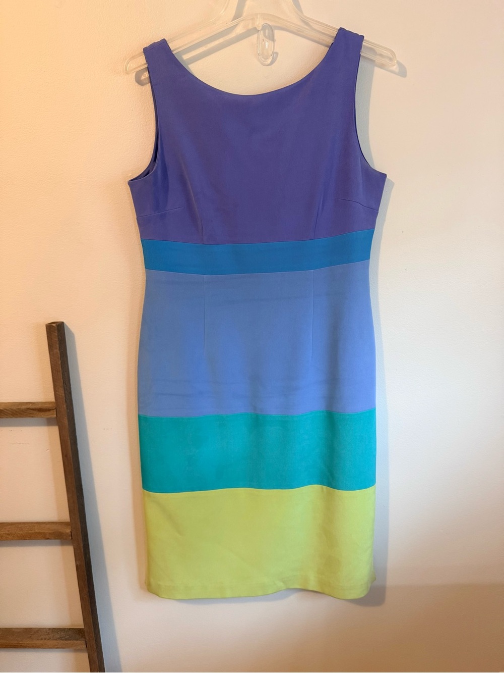 Vintage Valerie Dresses 100% Pure Silk Colorblock Midi Sheath Dress Size 10